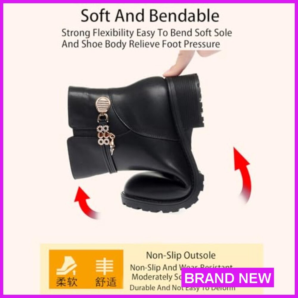 Leather Platform Booties Rhinestone Embellished F… - image 2